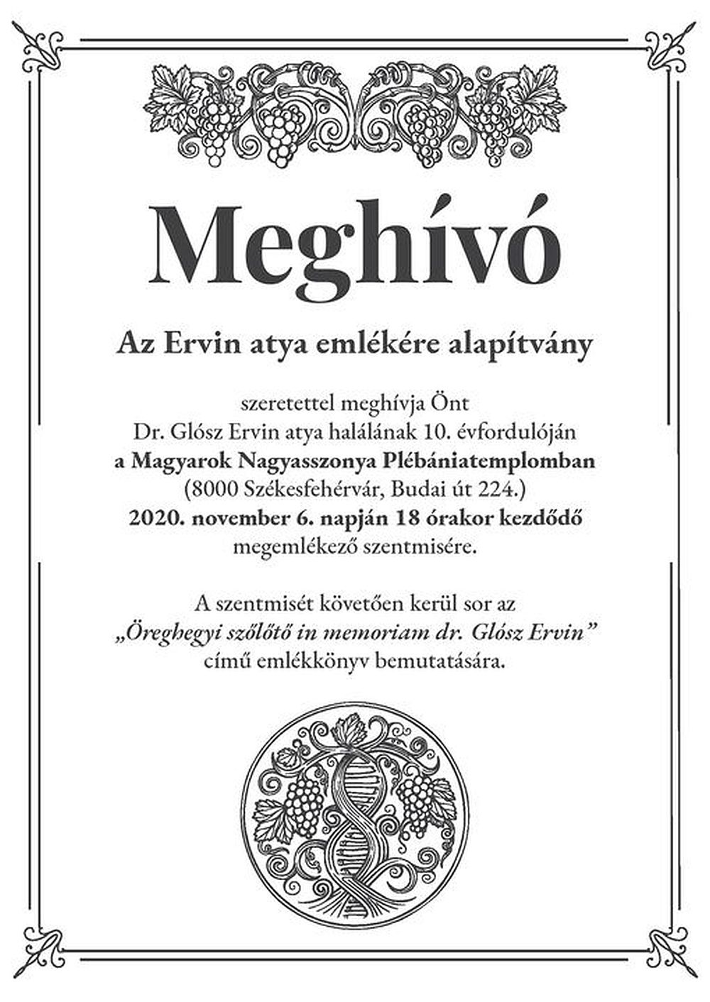 Megemlékező szentmise és könyvbemutató Glósz Ervin atya halálának 10. évfordulóján